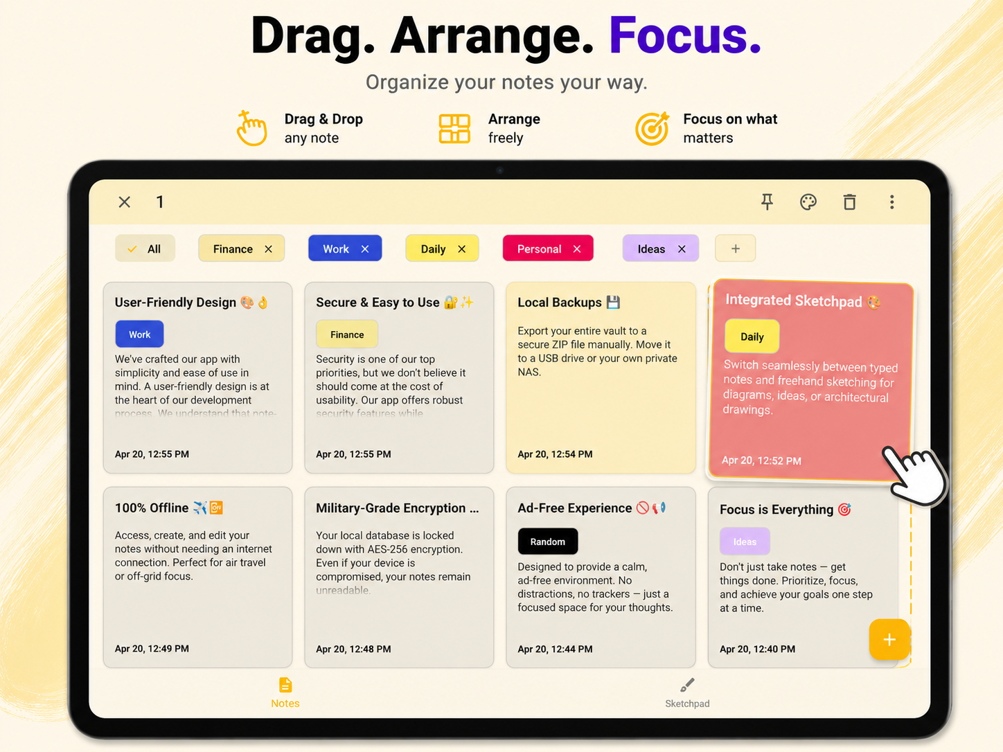 Tablet Notes Dashboard Grid