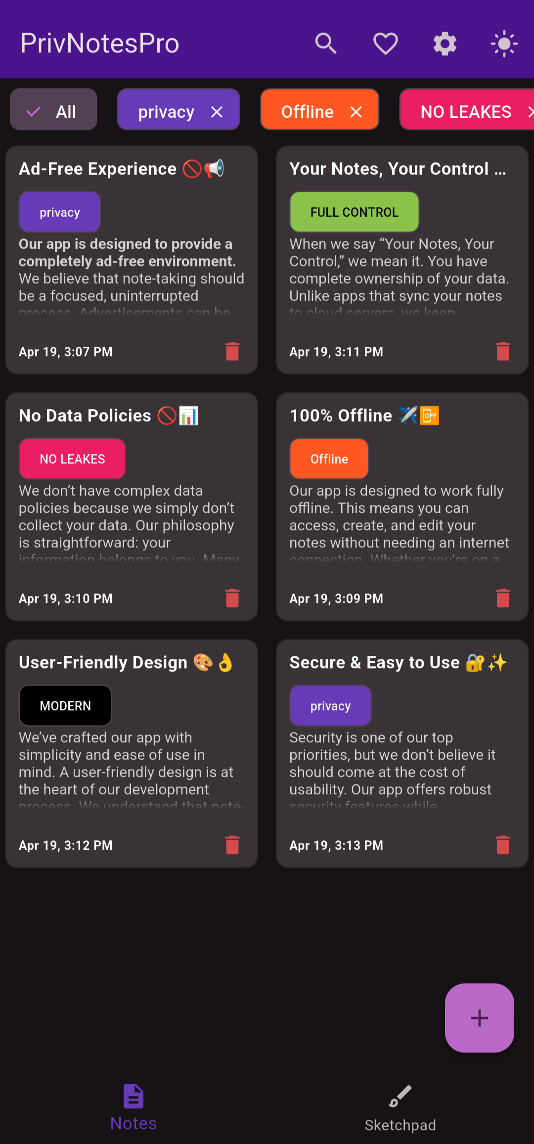 PrivNotesPro Dashboard