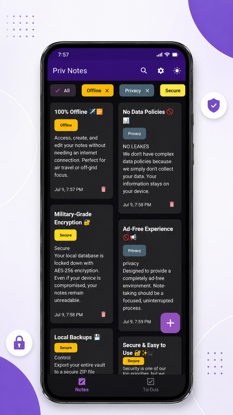 Priv Notes Dark Mode Main Dashboard